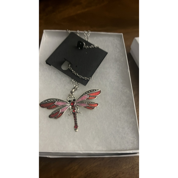 Women's Unbranded Dragonfly Necklace Red Pink - Picture 1 of 5